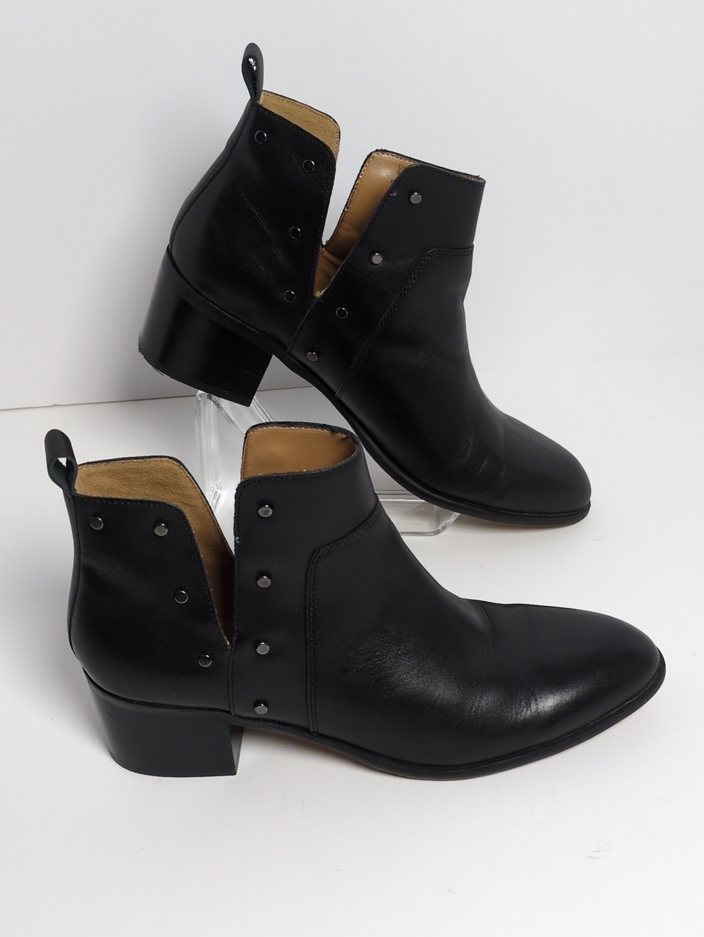Franco Sarto Richland Black Leather Studded Cutout Ankle Boots Size 9M
